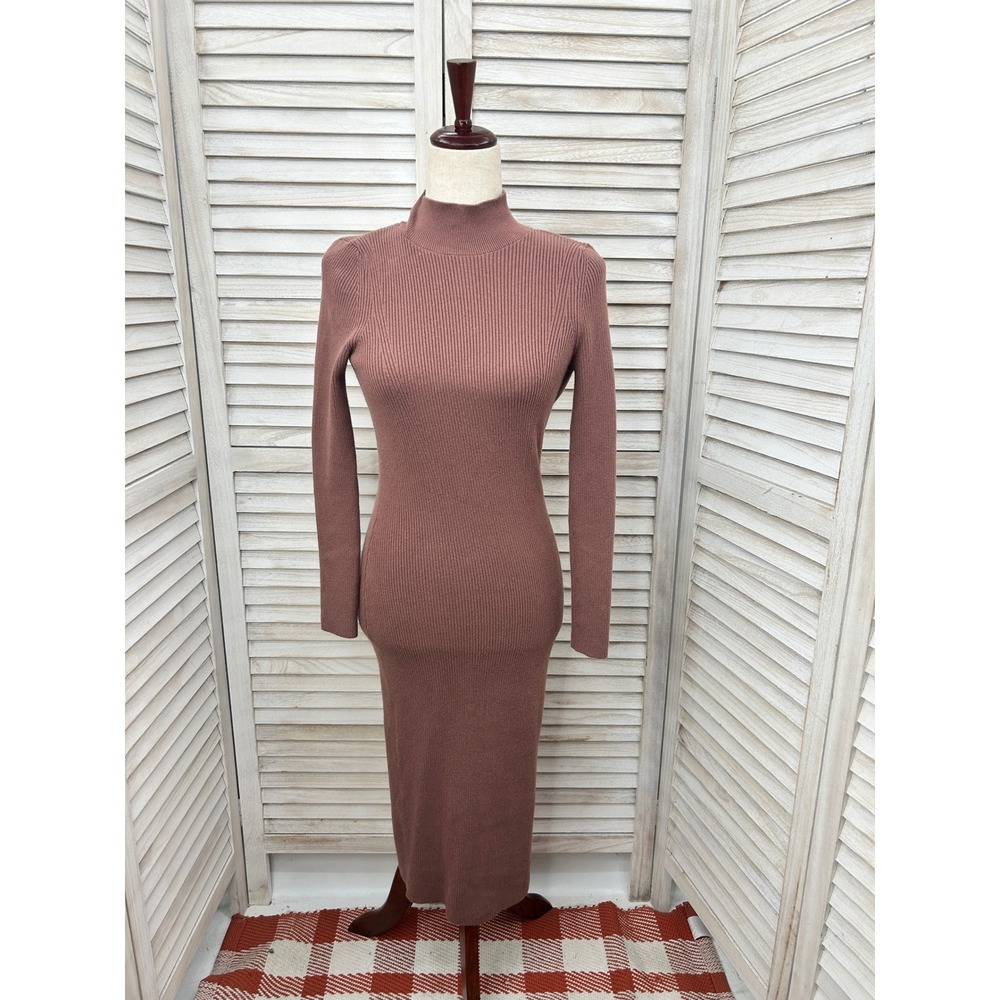 Abercrombie & Fitch Open Back Midi Dress Small Brown Ribbed Knit Minimalist Fall